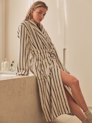 Cream / Navy Stripe 100% Cotton Towelling Dressing Gown - Image 1 of 6