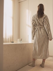 Cream / Navy Stripe 100% Cotton Towelling Dressing Gown - Image 3 of 6