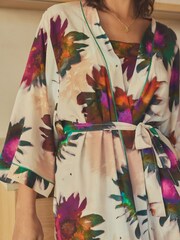 Cream/lila - Blommig Lätt Morgonrock - Bild 4 av 6