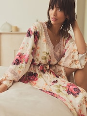 Pink Roses Viscose Lace Dressing Gown - Image 1 of 5