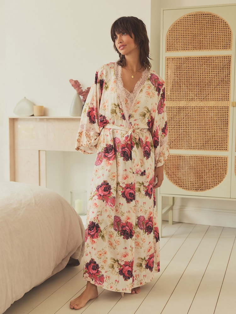 Pink Roses Viscose Lace Dressing Gown - Image 2 of 5