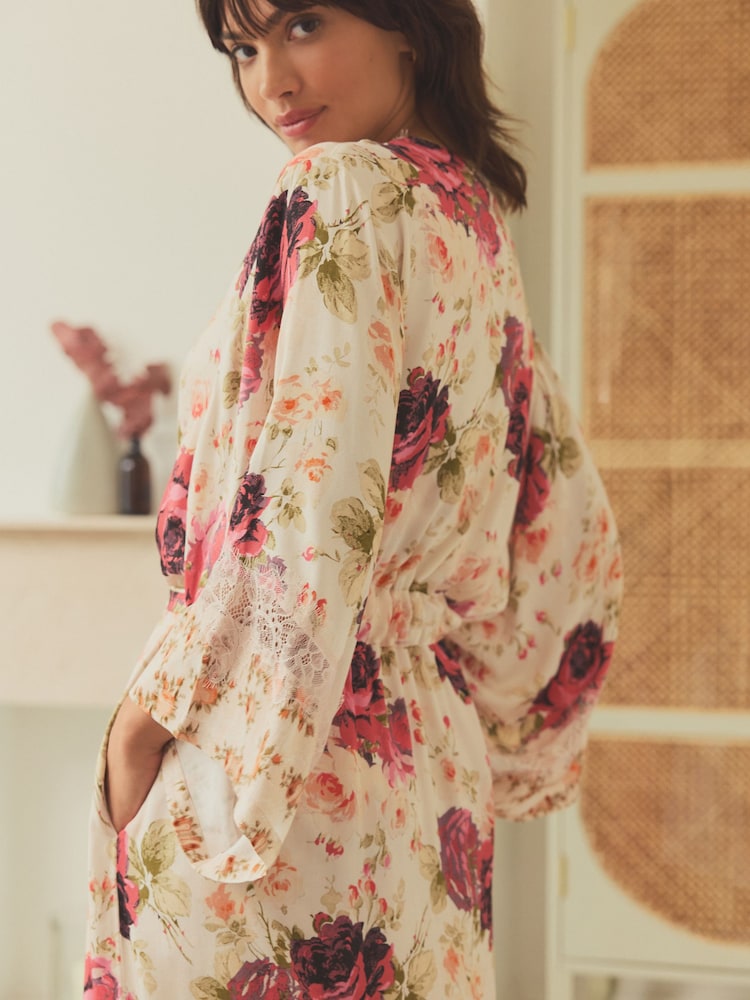 Pink Roses Viscose Lace Dressing Gown - Image 5 of 5