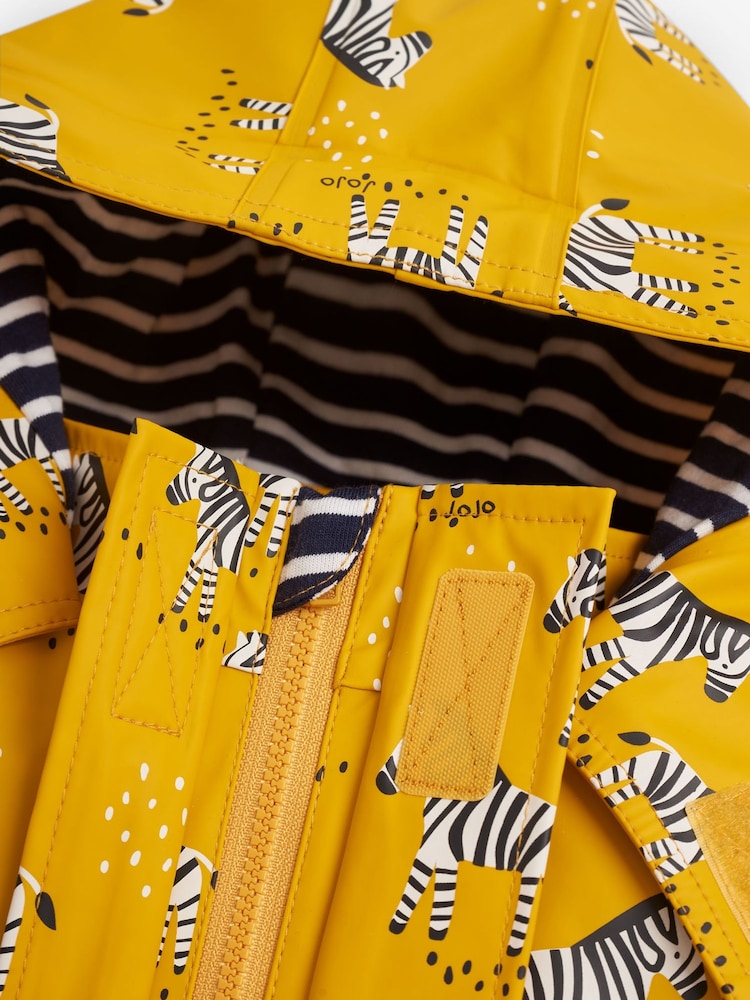 JoJo Maman Bébé Mustard Kids' Zebra Print Waterproof Jacket - Image 2 of 5