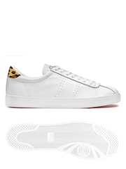 Superga Womens White 2843 Leopard Leather Sports Trainers - Image 4 of 6