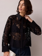 Ro&Zo Black Lace And Satin Trim Shirt - Image 1 of 6