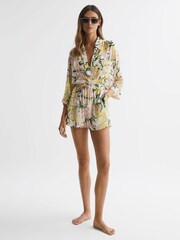 Reiss Yellow Print Anja Floral Print Drawstring Shorts - Image 1 of 4
