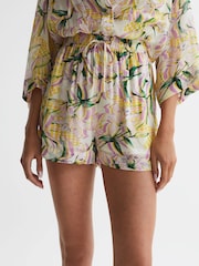 Reiss Yellow Print Anja Floral Print Drawstring Shorts - Image 4 of 4