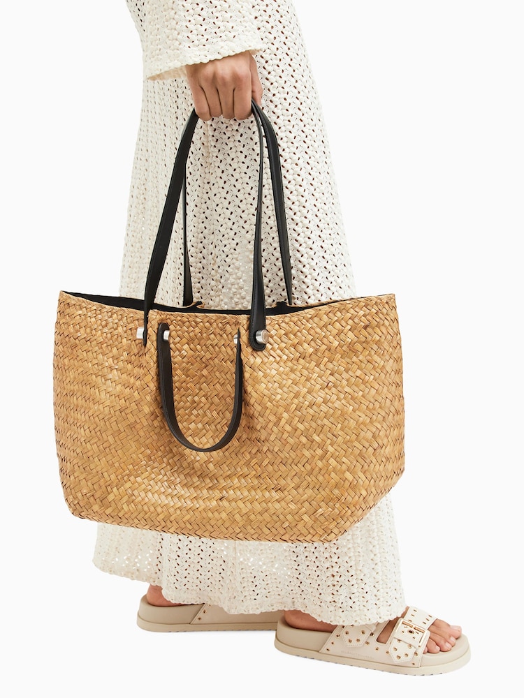 AllSaints Cream Allington Straw Tote Bag - Image 1 of 6