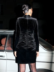 Ro&Zo Black Petite Florence  Long Sleeve Velvet Mini Dress - Image 5 of 5