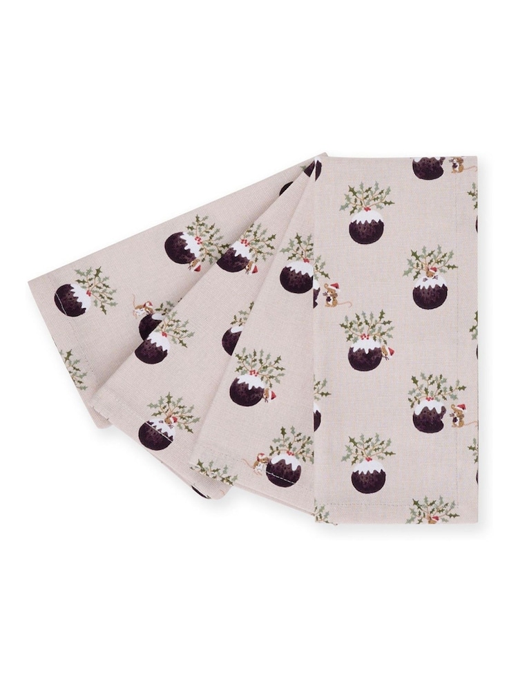 Sophie Allport Set of 4 Christmas Puddings Napkins - Bild 1 von 1 Sophie Allport Set of 4 Christmas Puddings Napkins - Bild 1 von 1