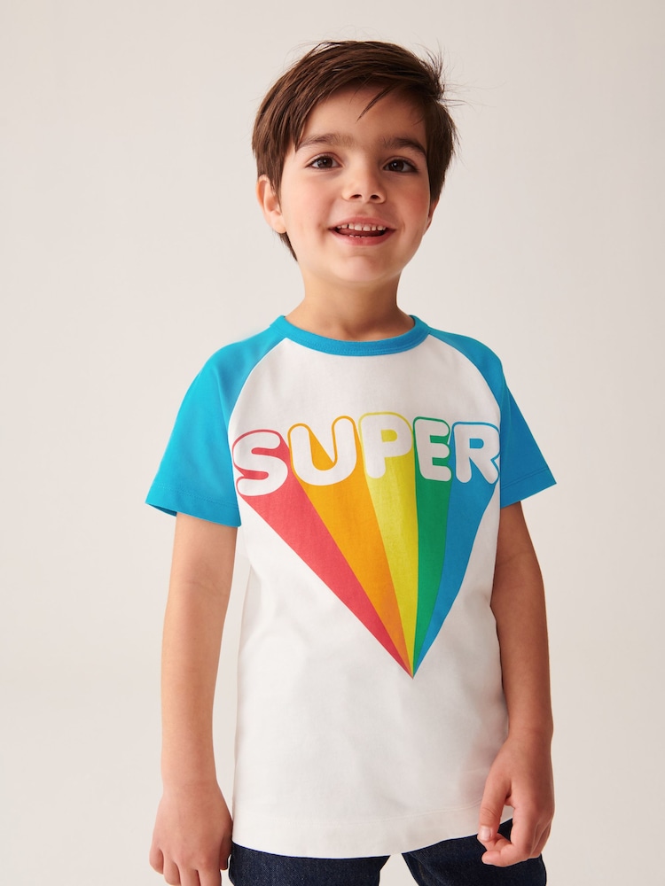 Little Bird by Jools Oliver Ecru/Aqua Short Sleeve Raglan Colourful 100% Cotton T-Shirt - Image 1 of 9