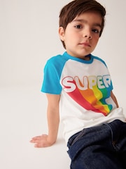 Little Bird by Jools Oliver Ecru/Aqua Short Sleeve Raglan Colourful 100% Cotton T-Shirt - Image 2 of 9