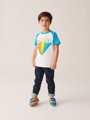 Little Bird by Jools Oliver Ecru/Aqua Short Sleeve Raglan Colourful 100% Cotton T-Shirt - Image 3 of 9