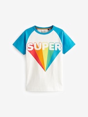 Little Bird by Jools Oliver Ecru/Aqua Short Sleeve Raglan Colourful 100% Cotton T-Shirt - Image 6 of 9