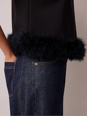 Ro&Zo Black Feather Trim High Neck Top - Image 2 of 5
