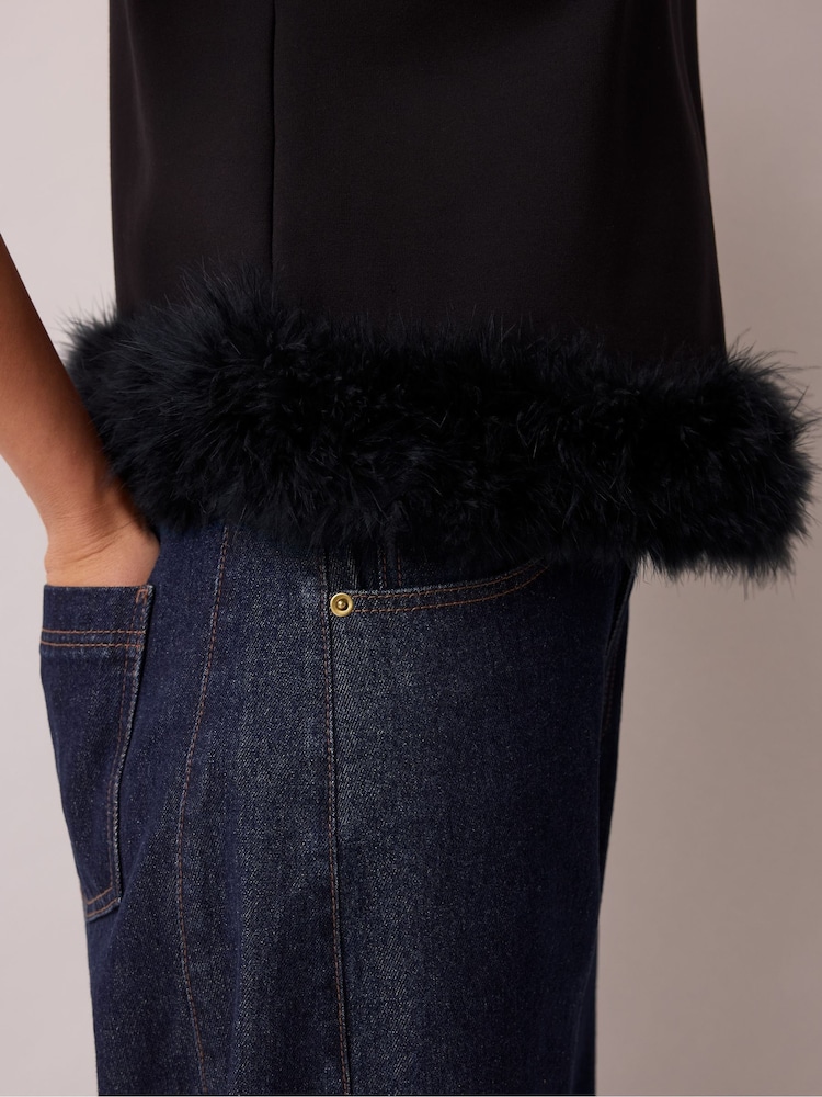 Ro&Zo Black Feather Trim High Neck Top - Image 2 of 5