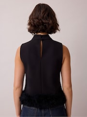 Ro&Zo Black Feather Trim High Neck Top - Image 3 of 5