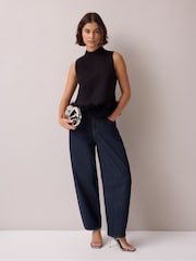 Ro&Zo Black Feather Trim High Neck Top - Image 4 of 5