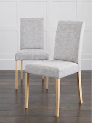 Set of 2 Bouclé Weave Light Dove Grey Alby Natural Leg Dining Chairs - Image 1 of 5