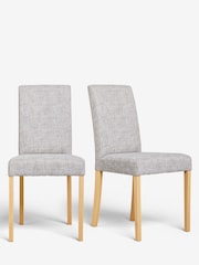 Set of 2 Bouclé Weave Light Dove Grey Alby Natural Leg Dining Chairs - Image 2 of 5