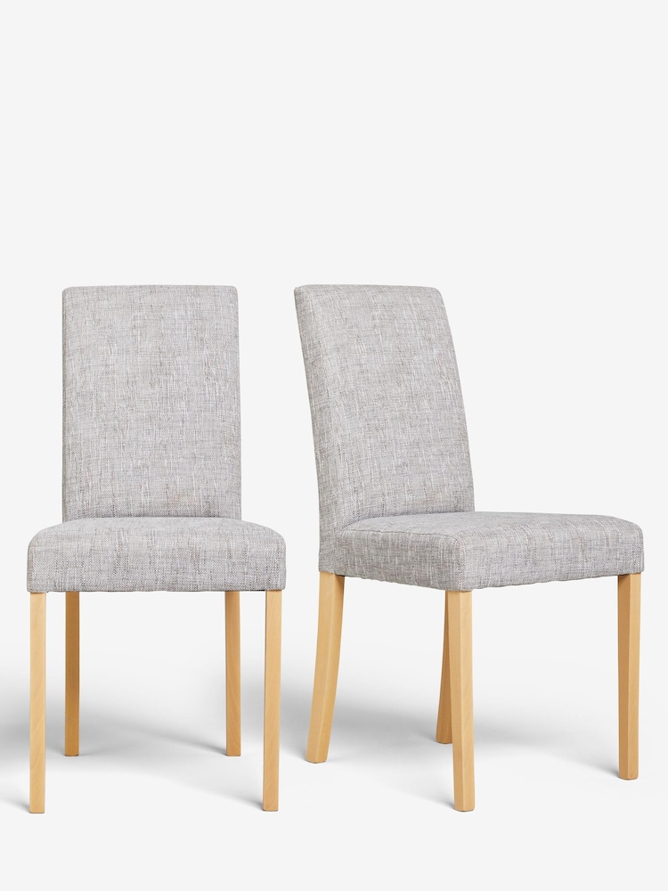 Set of 2 Bouclé Weave Light Dove Grey Alby Natural Leg Dining Chairs - Image 2 of 5