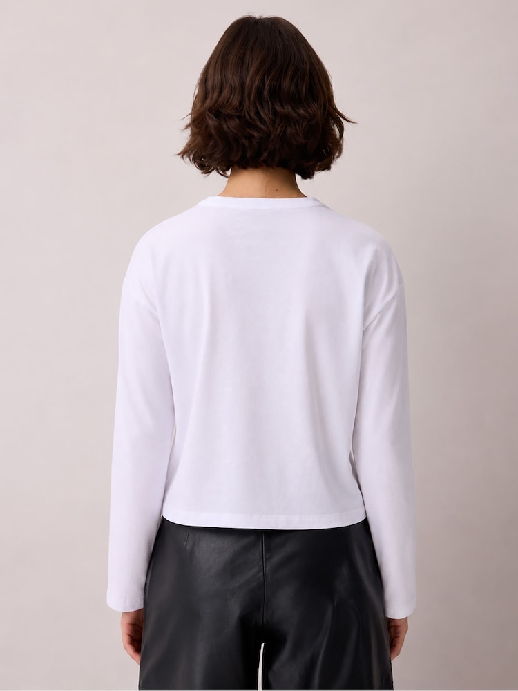 Ro&Zo White Cotton Jersey Long Sleeve Baby T-Shirt - Image 2 of 3