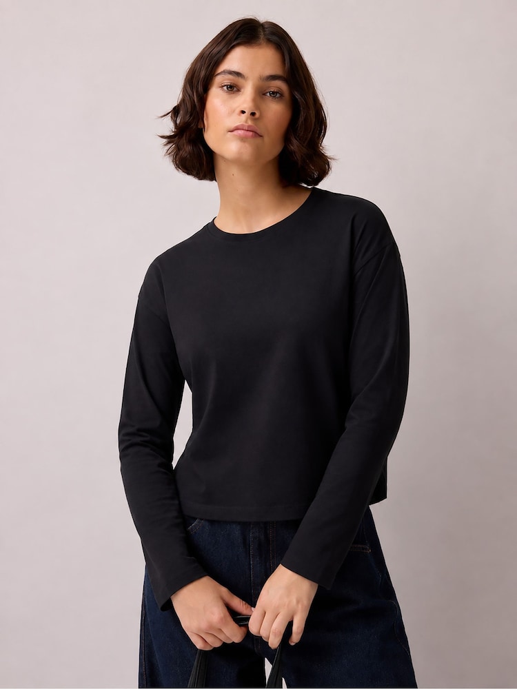 Ro&Zo Black Cotton Jersey Long Sleeve Baby T-Shirt - Image 2 of 4