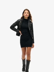 Superdry Black Short Sleeve Ruched Mini Dress - Image 1 of 5