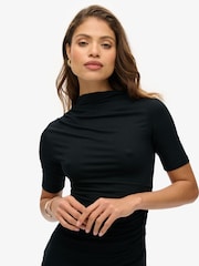 Superdry Black Short Sleeve Ruched Mini Dress - Image 2 of 5