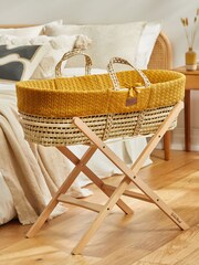 The Little Green Sheep Honey Gold Knitted Moses Basket and Mattress - Image 1 of 5