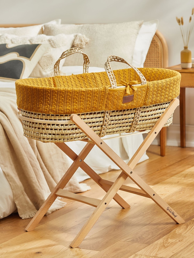 The Little Green Sheep Honey Gold Knitted Moses Basket and Mattress - Image 1 of 5