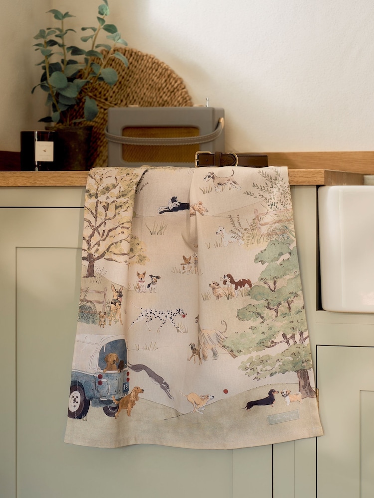 Sophie Allport Green Tails & Trails Scene Tea Towel - Image 1 of 2