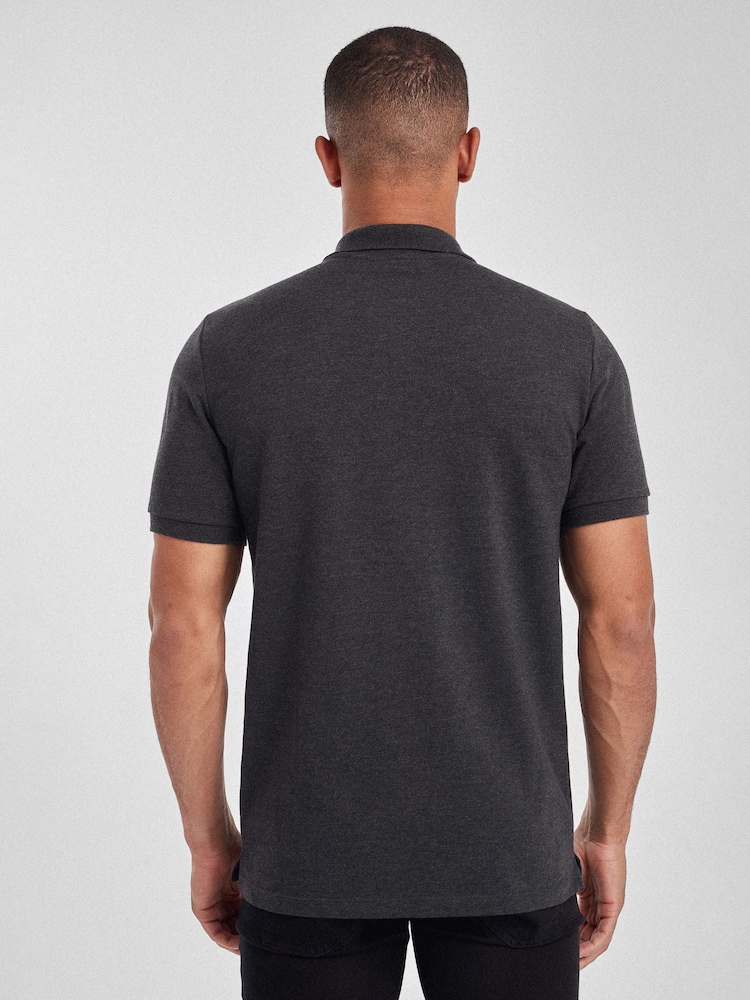 Anthrazitgrau - Schmale Passform - Kurzärmliges Piqué-Poloshirt - Bild 2 von 4