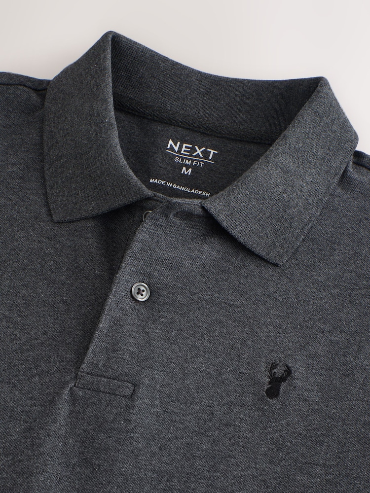 Antracietkleurig - Slim Fit - Piqué poloshirt met korte mouwen - Afbeelding 5 van 5