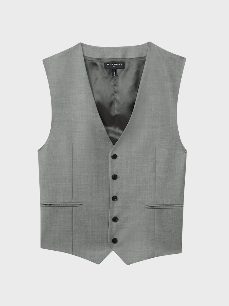 Reiss Grey Melange Como Wool Cashmere Single Breasted Slim Fit Waistcoat - Image 2 of 7