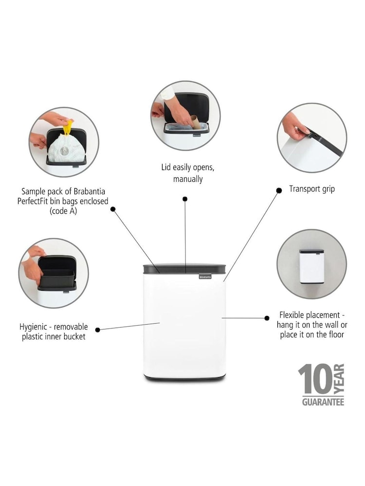 Brabantia White Bo Waste Bin 4L - Image 6 of 6