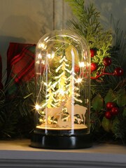 Laura Ashley Green Pre-Lit LED Glass Cloche with Woodland Christmas Scene - Image 1 of 3