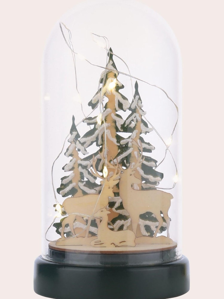 Laura Ashley Green Pre-Lit LED Glass Cloche with Woodland Christmas Scene - Image 2 of 3