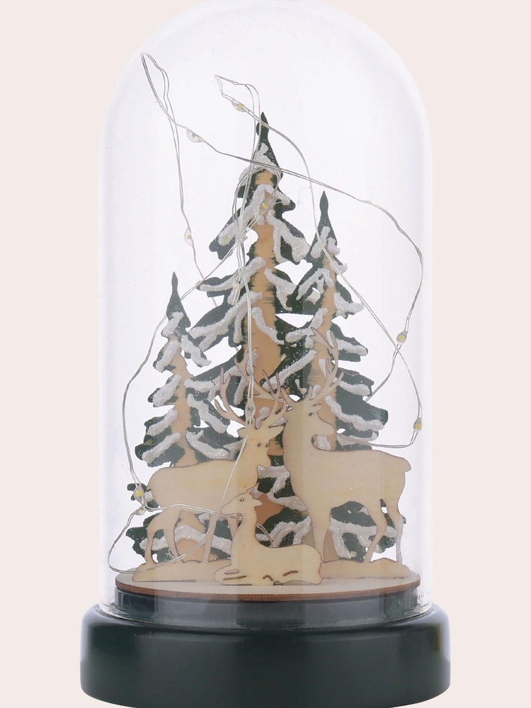 Laura Ashley Green Pre-Lit LED Glass Cloche with Woodland Christmas Scene - Image 3 of 3