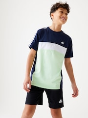adidas Navy/Green Kids Sportswear Tiberio 3-Stripes Colourblock 100% Cotton T-Shirt - Image 1 of 6