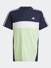 adidas Navy/Green Kids Sportswear Tiberio 3-Stripes Colourblock 100% Cotton T-Shirt - Image 2 of 6