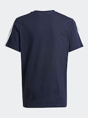 adidas Navy/Green Kids Sportswear Tiberio 3-Stripes Colourblock 100% Cotton T-Shirt - Image 3 of 6