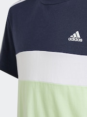 adidas Navy/Green Kids Sportswear Tiberio 3-Stripes Colourblock 100% Cotton T-Shirt - Image 4 of 6
