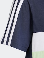 adidas Navy/Green Kids Sportswear Tiberio 3-Stripes Colourblock 100% Cotton T-Shirt - Image 5 of 6