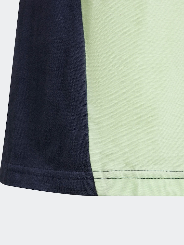 adidas Navy/Green Kids Sportswear Tiberio 3-Stripes Colourblock 100% Cotton T-Shirt - Image 6 of 6