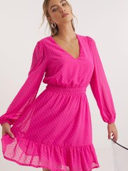 Simply Be Pink Dobby Skater Dress - Image 1 of 4