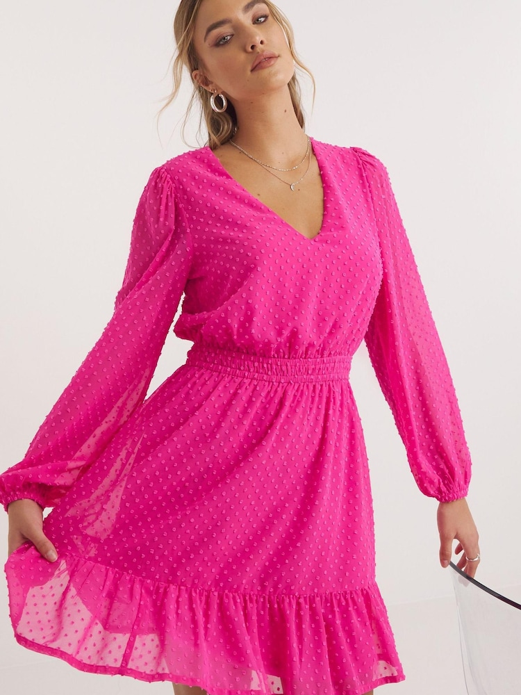 Simply Be Pink Dobby Skater Dress - Image 1 of 4