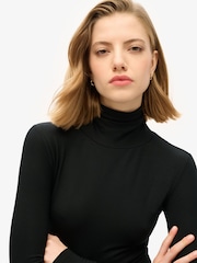 Superdry Black Long Sleeve High Neck Mini Dress - Image 4 of 6