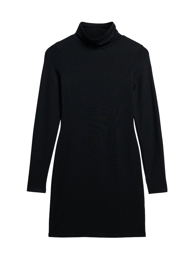Superdry Black Long Sleeve High Neck Mini Dress - Image 6 of 6