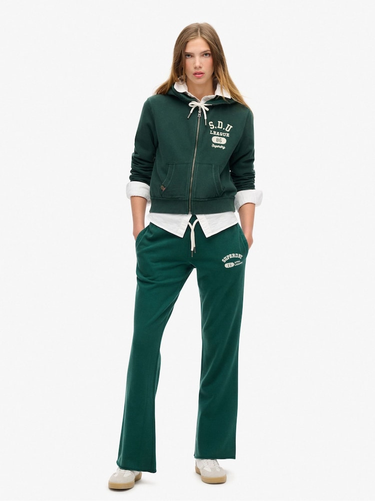 Superdry Dark Pine Green 100% Cotton Athletic Essentials Low Rise Flare Joggers - Image 1 of 6